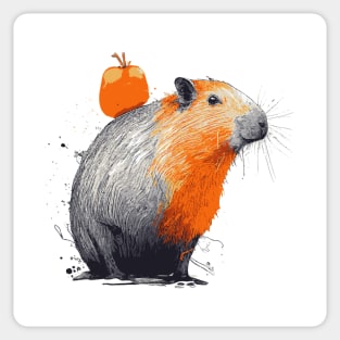 Capybara with an Orange on its Head Sticker